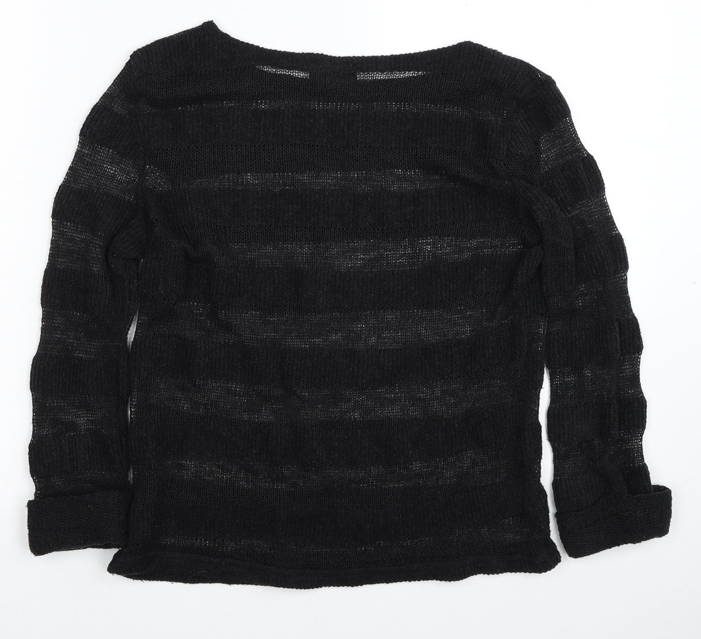 Topshop Womens Black Round Neck Striped Polyester Pullover Jumper Size 8