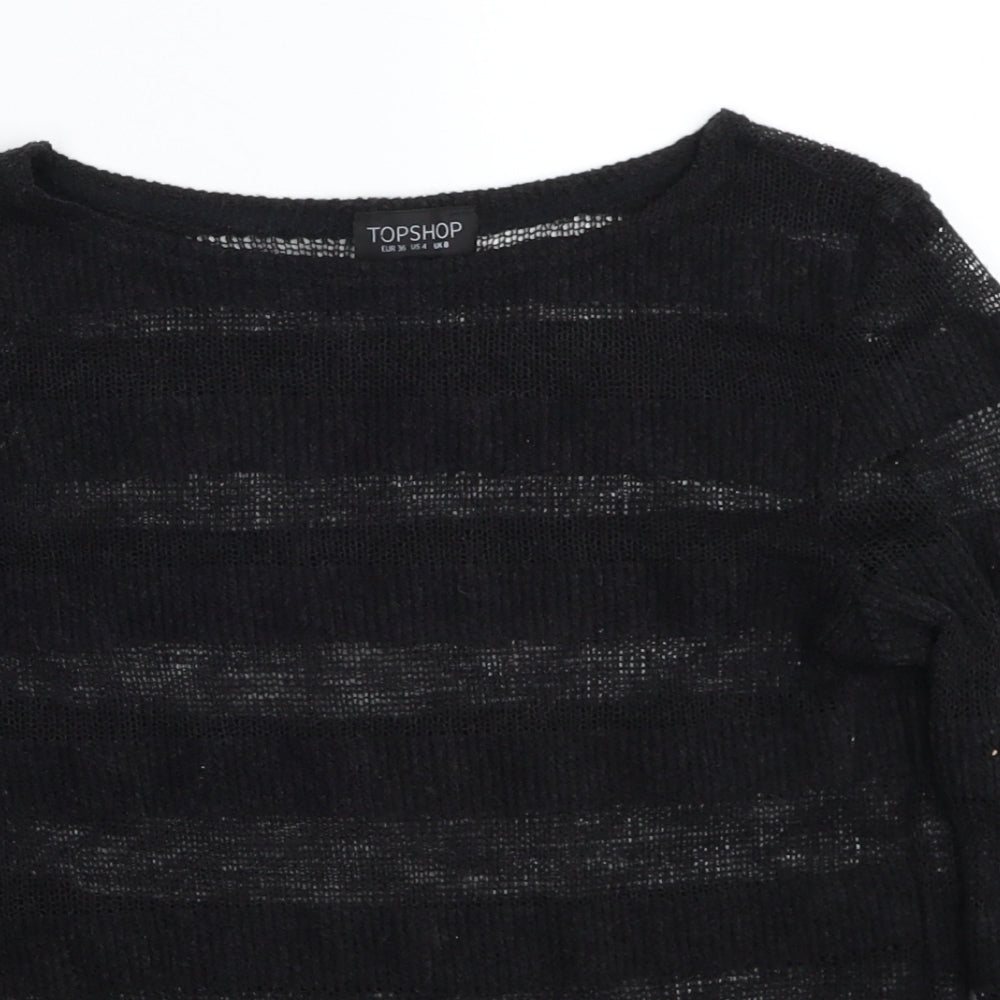 Topshop Womens Black Round Neck Striped Polyester Pullover Jumper Size 8