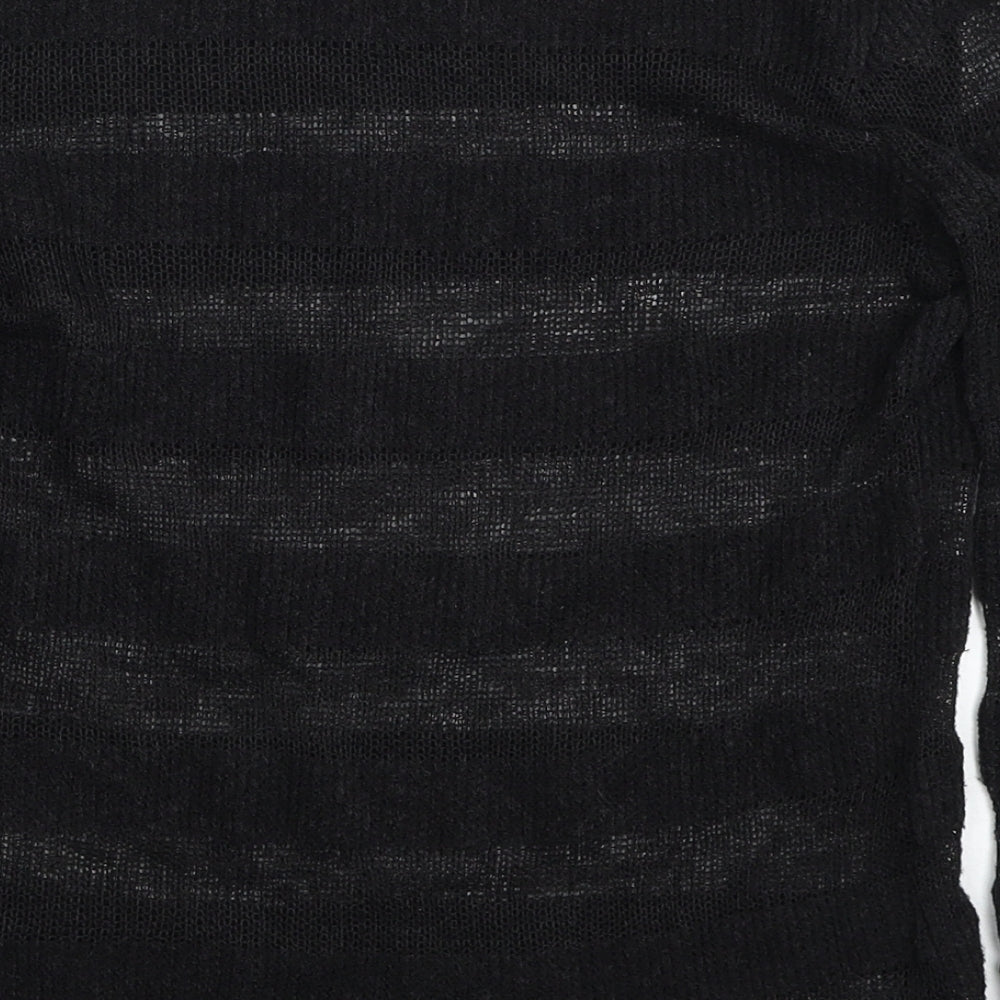 Topshop Womens Black Round Neck Striped Polyester Pullover Jumper Size 8