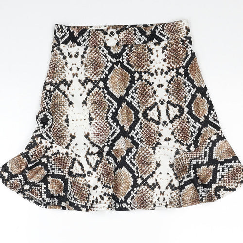 PRETTYLITTLETHING Womens Multicoloured Geometric Polyester Trumpet Skirt Size 8