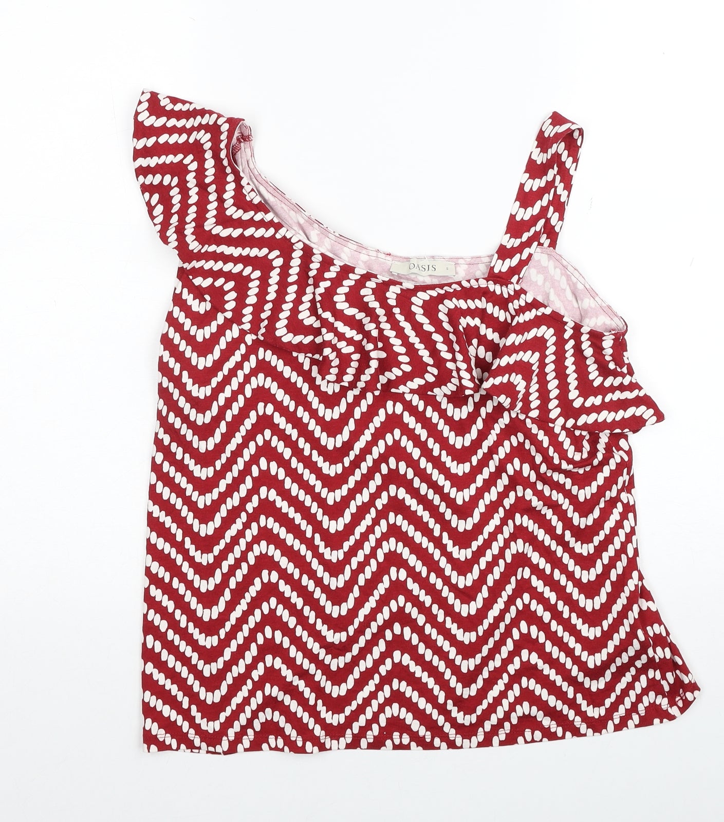 Oasis Womens Red Geometric Viscose Basic Blouse Size S One Shoulder