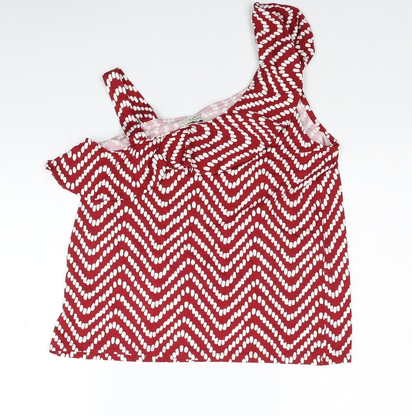 Oasis Womens Red Geometric Viscose Basic Blouse Size S One Shoulder