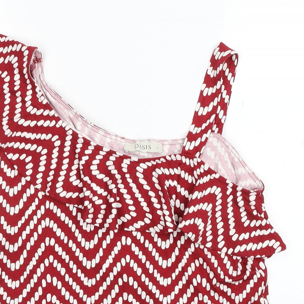 Oasis Womens Red Geometric Viscose Basic Blouse Size S One Shoulder