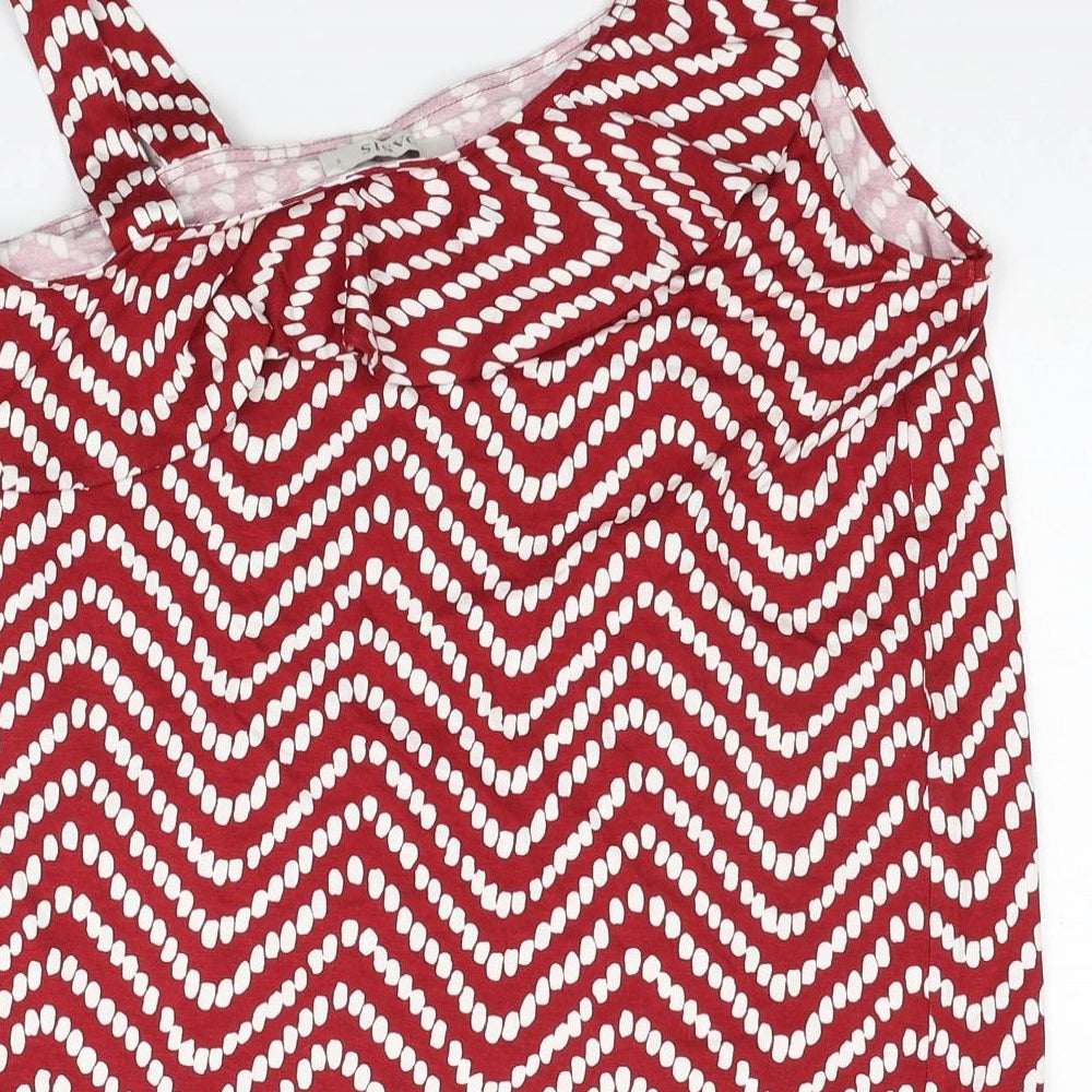 Oasis Womens Red Geometric Viscose Basic Blouse Size S One Shoulder