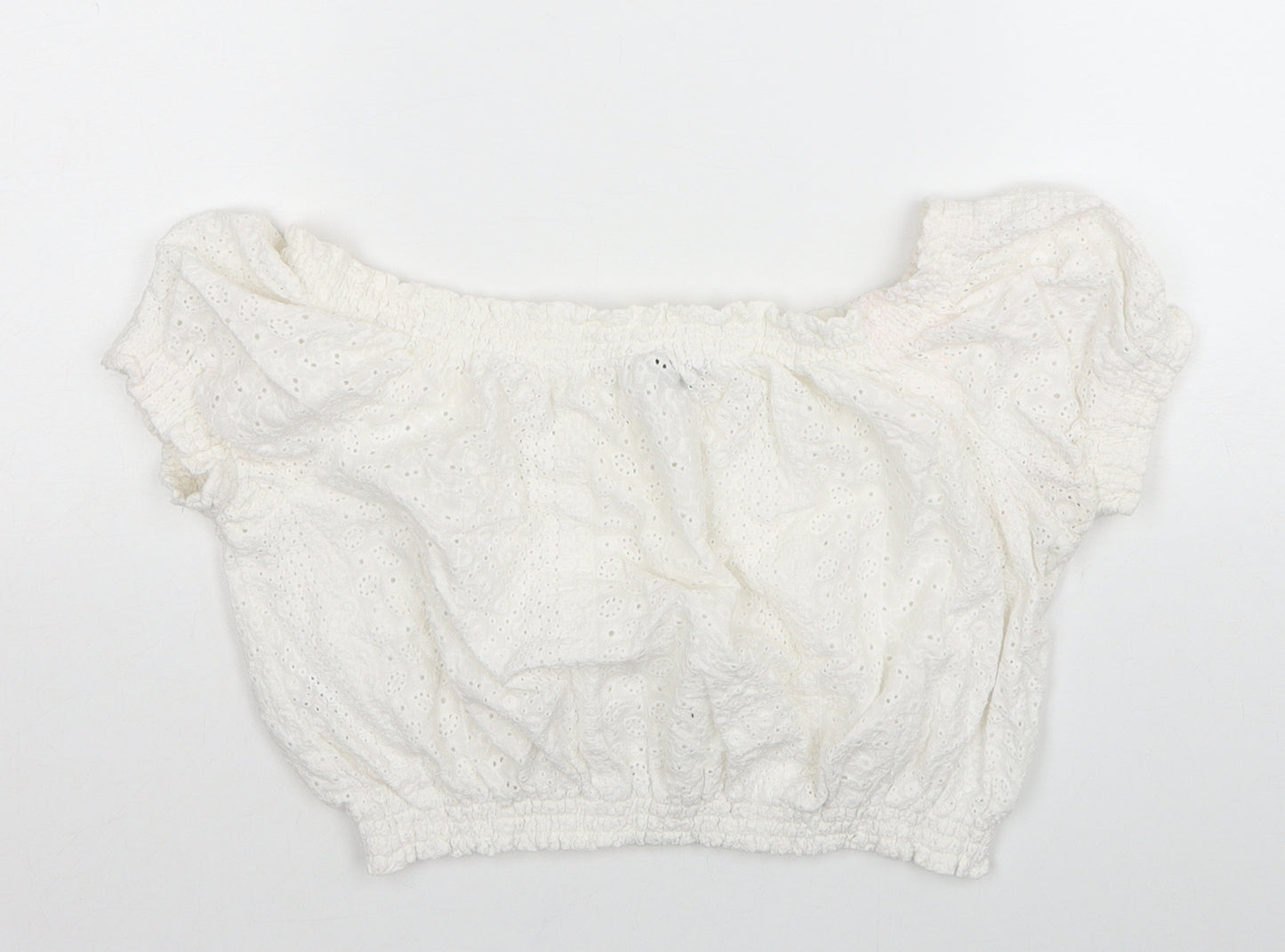 Divided by H&M Womens White Cotton Cropped Blouse Size 12 Boat Neck