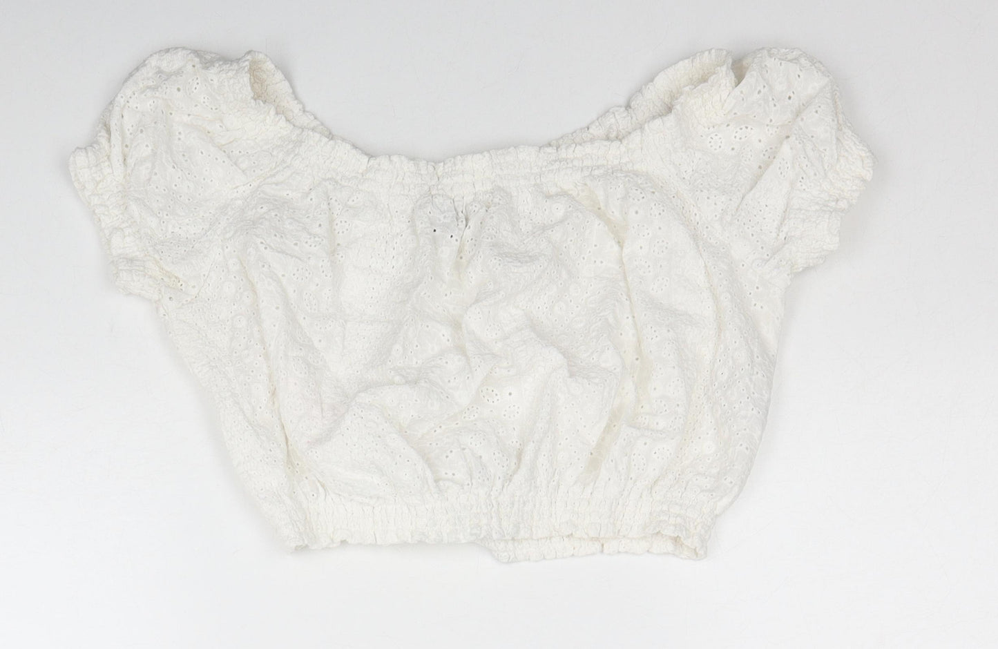 Divided by H&M Womens White Cotton Cropped Blouse Size 12 Boat Neck
