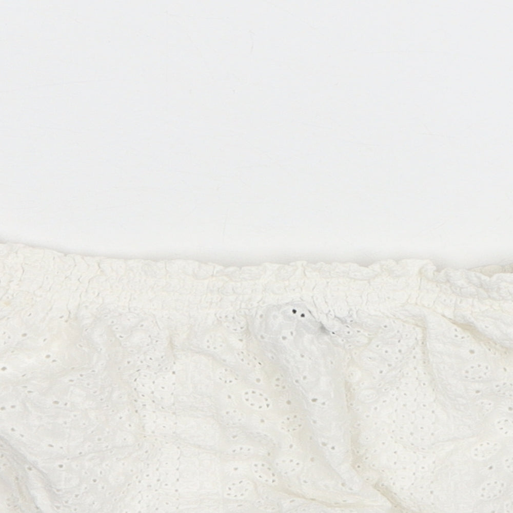 Divided by H&M Womens White Cotton Cropped Blouse Size 12 Boat Neck