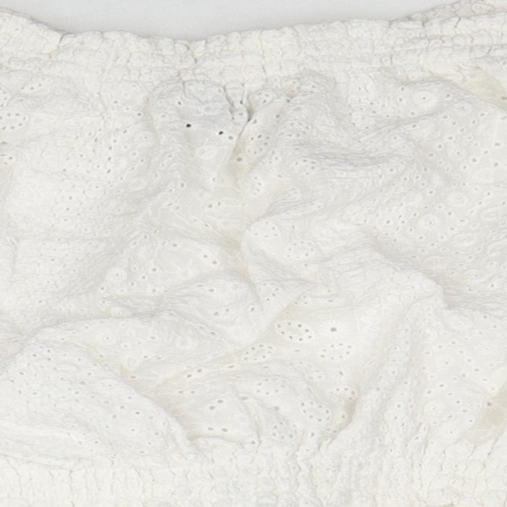 Divided by H&M Womens White Cotton Cropped Blouse Size 12 Boat Neck