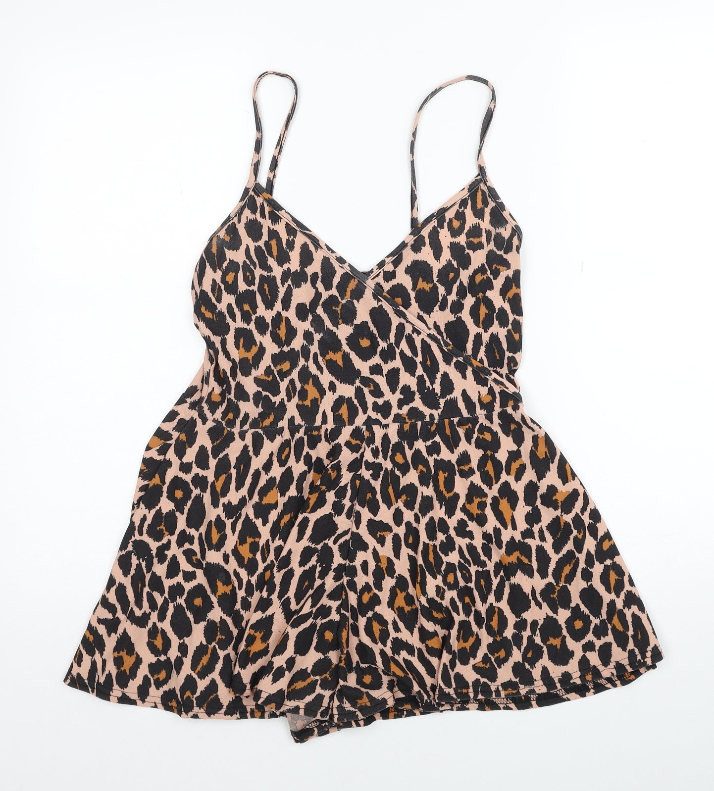 PRETTYLITTLETHING Womens Multicoloured Animal Print Polyester Playsuit One-Piece Size 10 Pullover