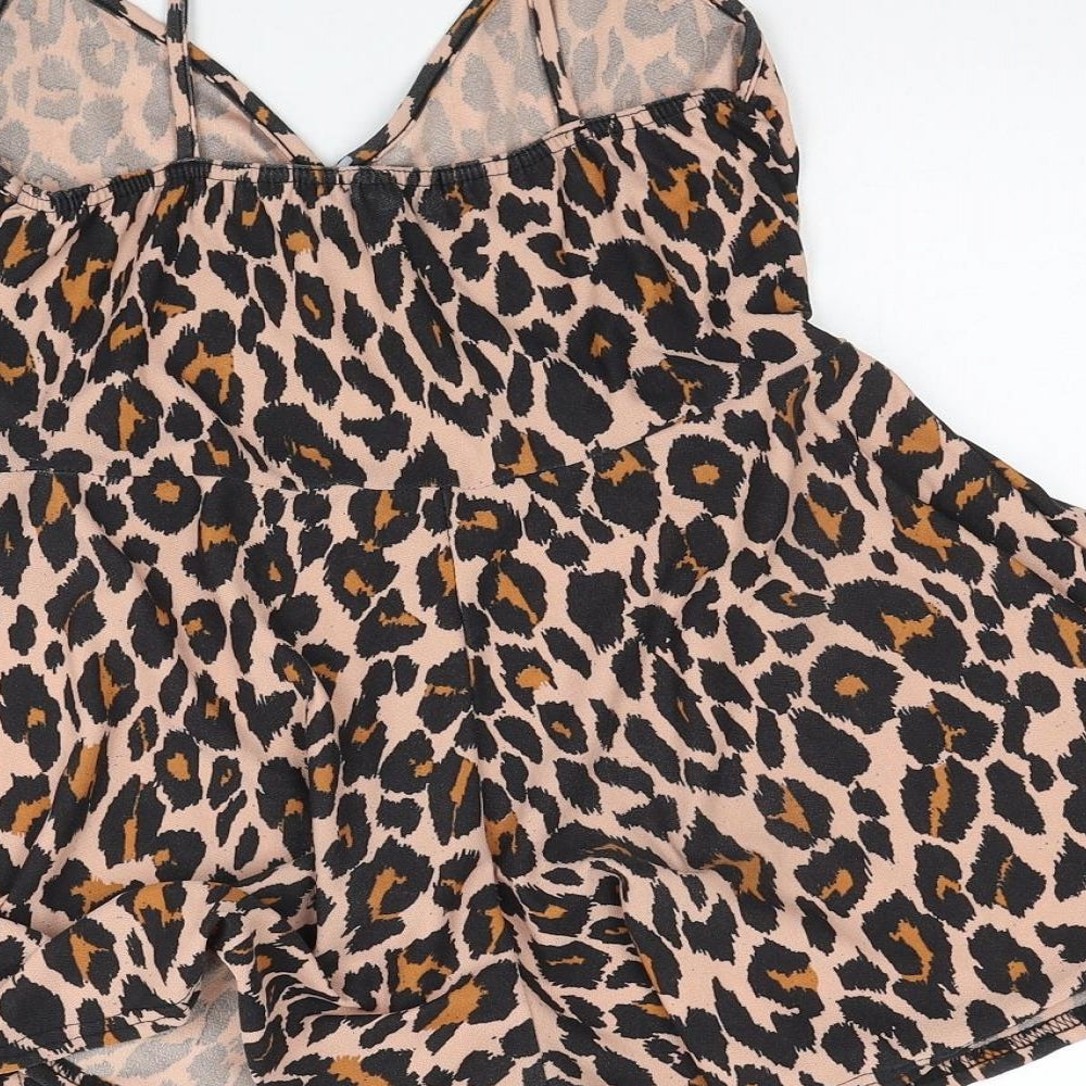 PRETTYLITTLETHING Womens Multicoloured Animal Print Polyester Playsuit One-Piece Size 10 Pullover