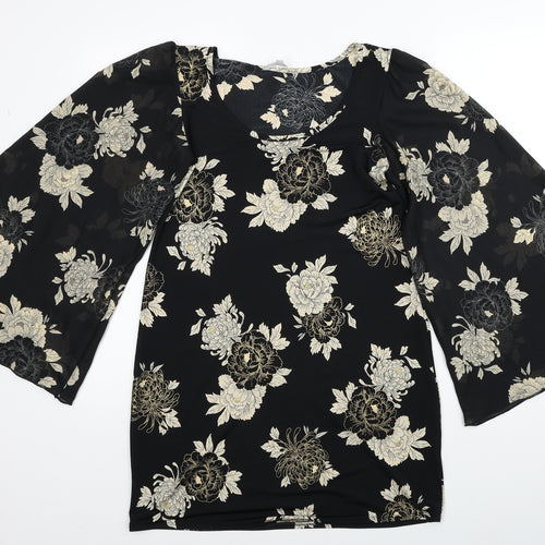Red Herring Womens Black Floral Polyester Mini Size 8 Scoop Neck Pullover