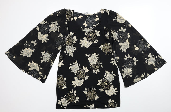 Red Herring Womens Black Floral Polyester Mini Size 8 Scoop Neck Pullover