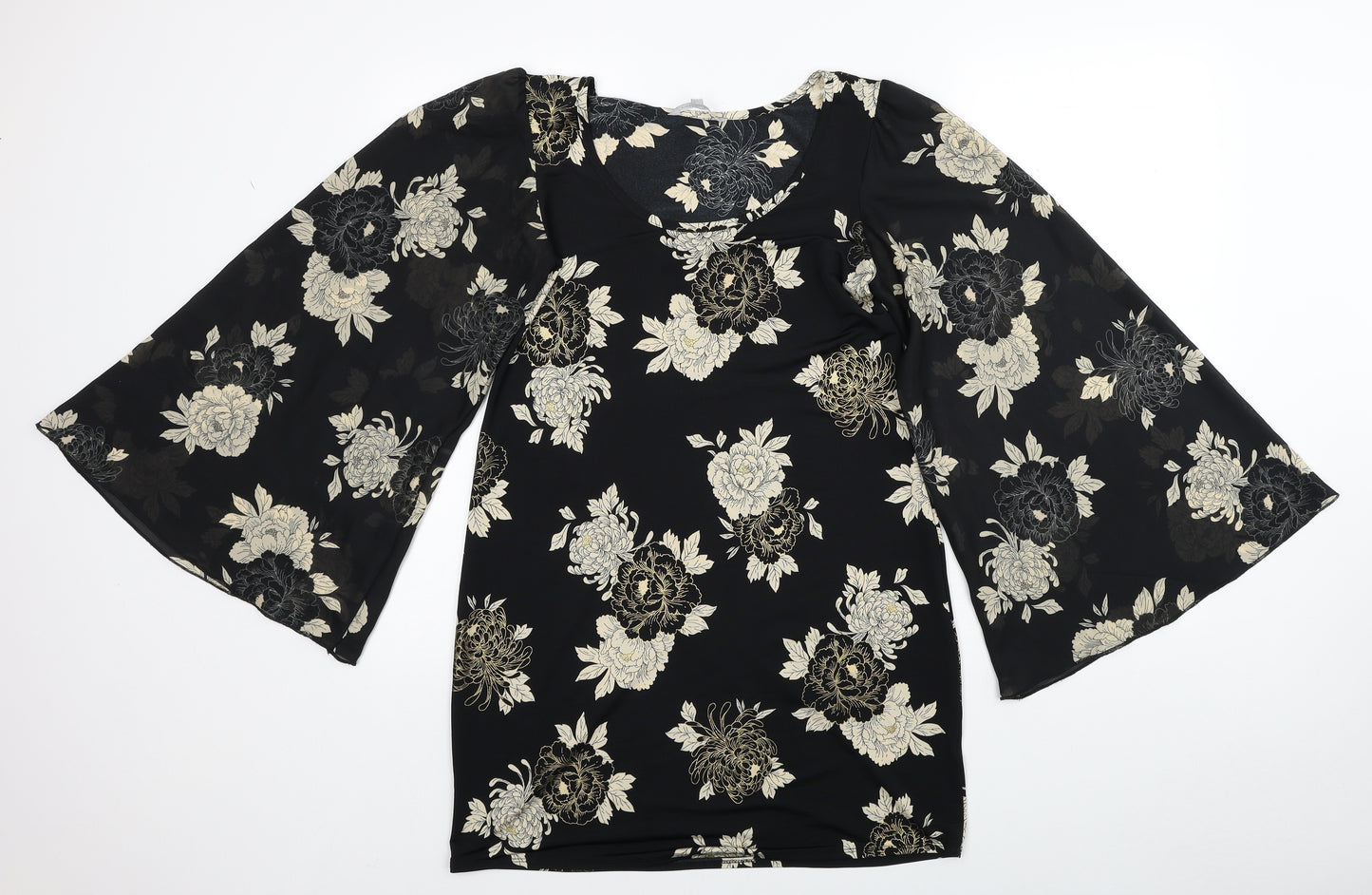 Red Herring Womens Black Floral Polyester Mini Size 8 Scoop Neck Pullover