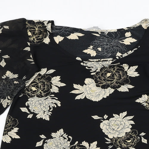 Red Herring Womens Black Floral Polyester Mini Size 8 Scoop Neck Pullover