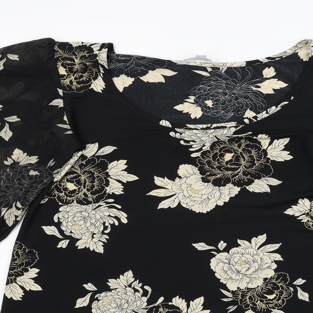 Red Herring Womens Black Floral Polyester Mini Size 8 Scoop Neck Pullover