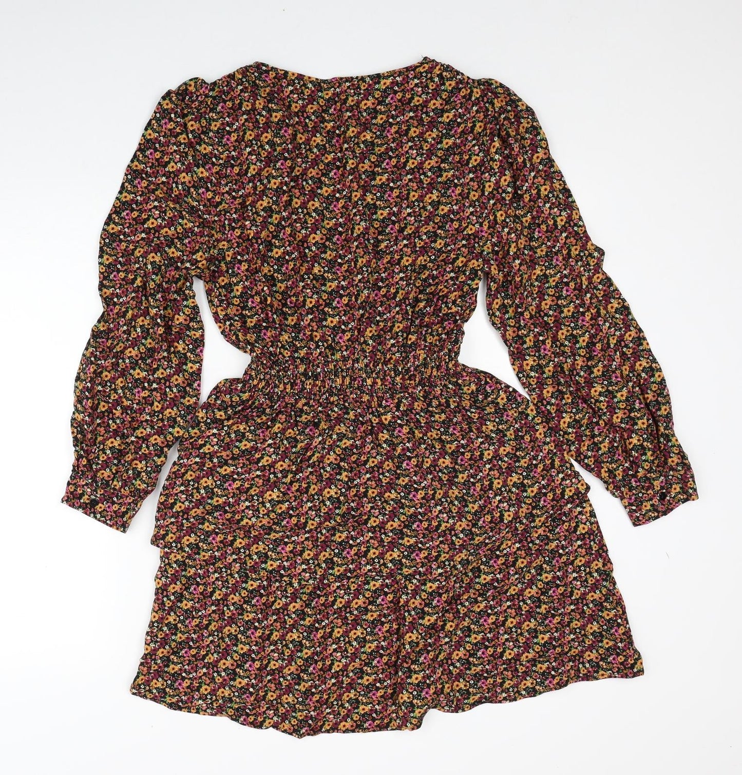 Zara Womens Multicoloured Floral Viscose Fit & Flare Size S V-Neck Pullover