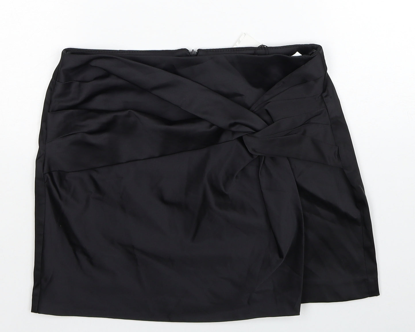 Zara Womens Black Polyester A-Line Skirt Size S Zip