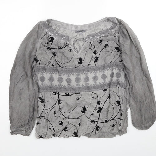 Rosemarine Womens Grey Geometric Viscose Basic Blouse Size M Round Neck