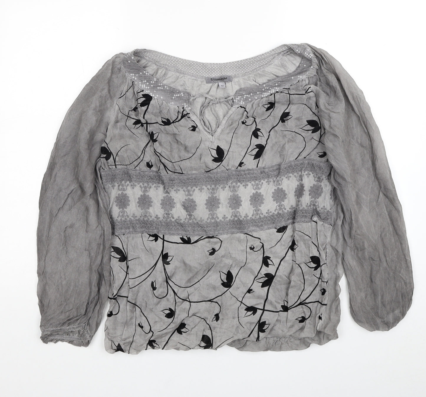 Rosemarine Womens Grey Geometric Viscose Basic Blouse Size M Round Neck