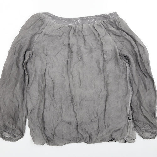 Rosemarine Womens Grey Geometric Viscose Basic Blouse Size M Round Neck