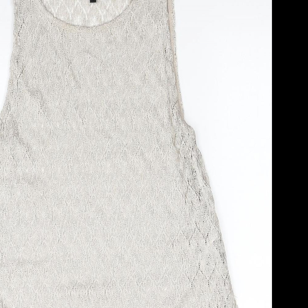 New Look Womens Beige Geometric Polyester Basic Tank Size 12 Round Neck