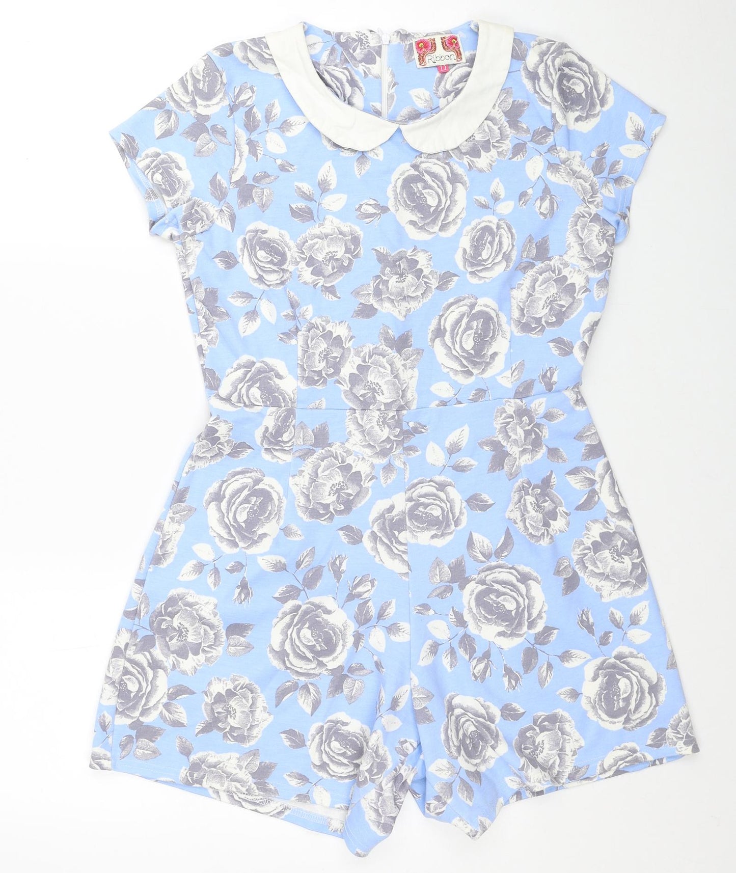 Ribbon Womens Blue Floral Polyester Playsuit One-Piece Size 12 Zip