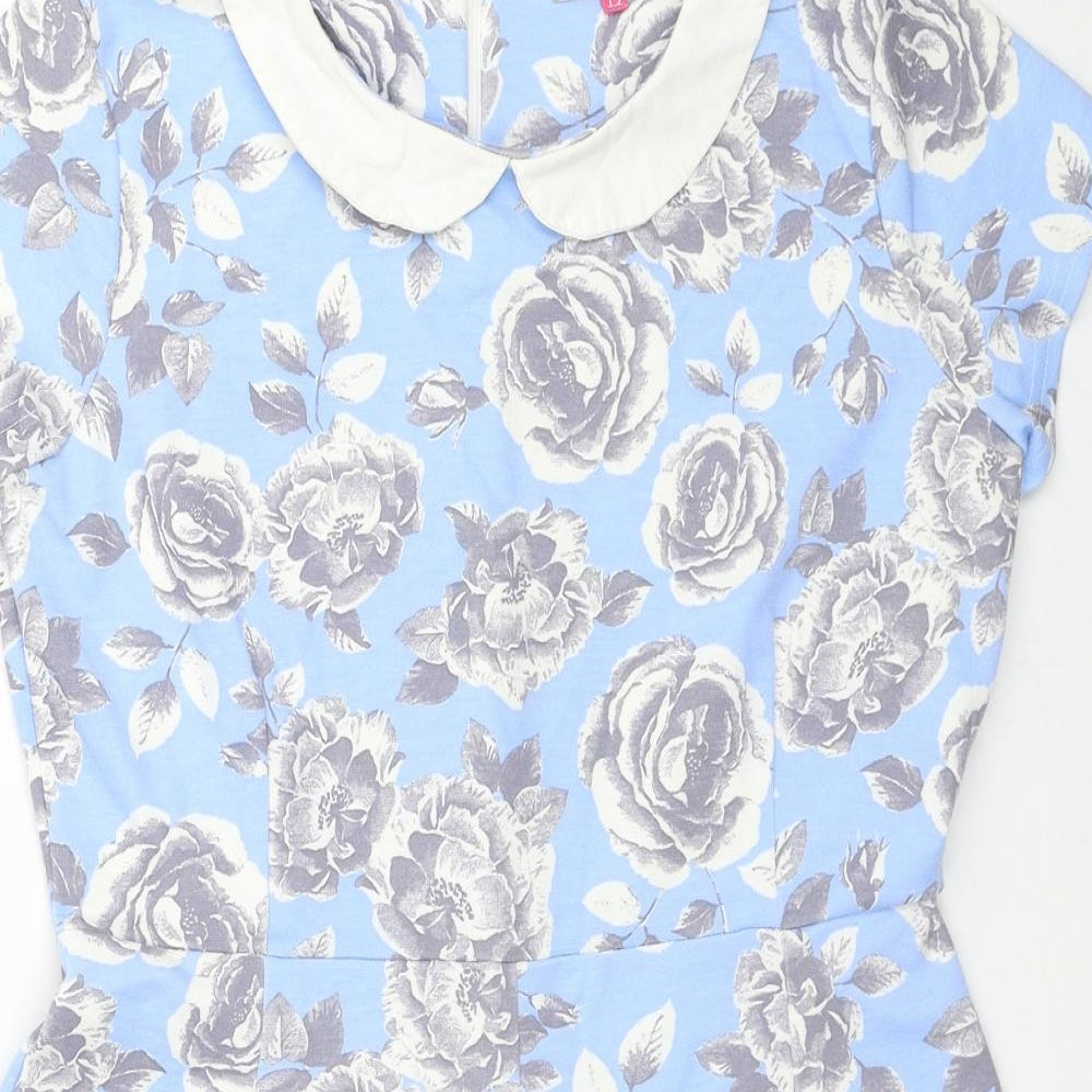 Ribbon Womens Blue Floral Polyester Playsuit One-Piece Size 12 Zip