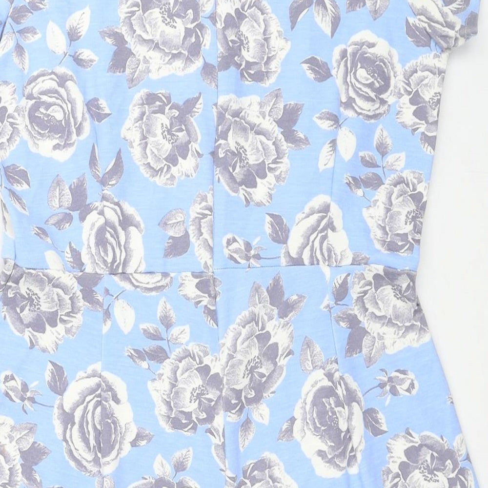Ribbon Womens Blue Floral Polyester Playsuit One-Piece Size 12 Zip