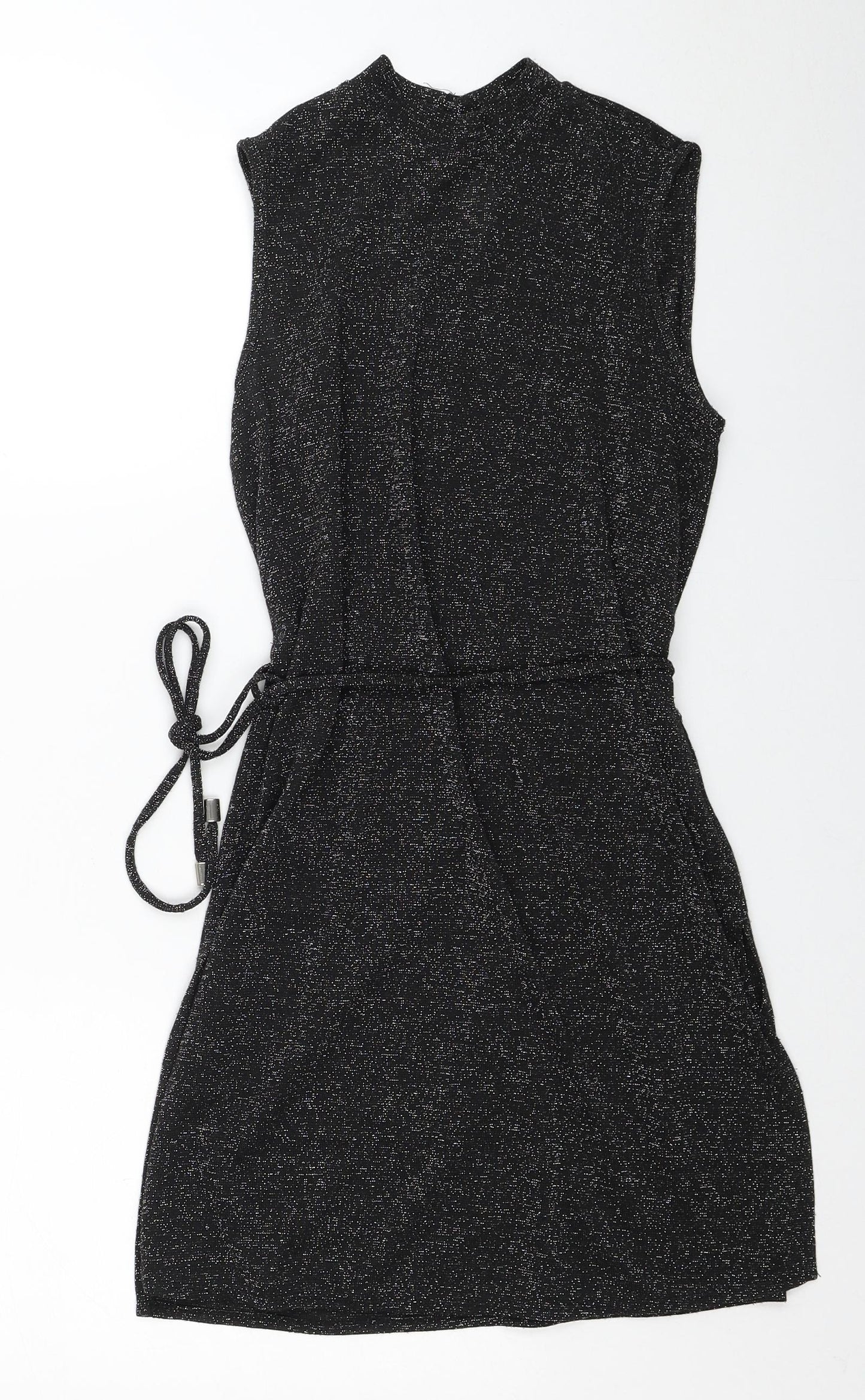 Dorothy Perkins Womens Black Polyester Mini Size 8 Mock Neck Button