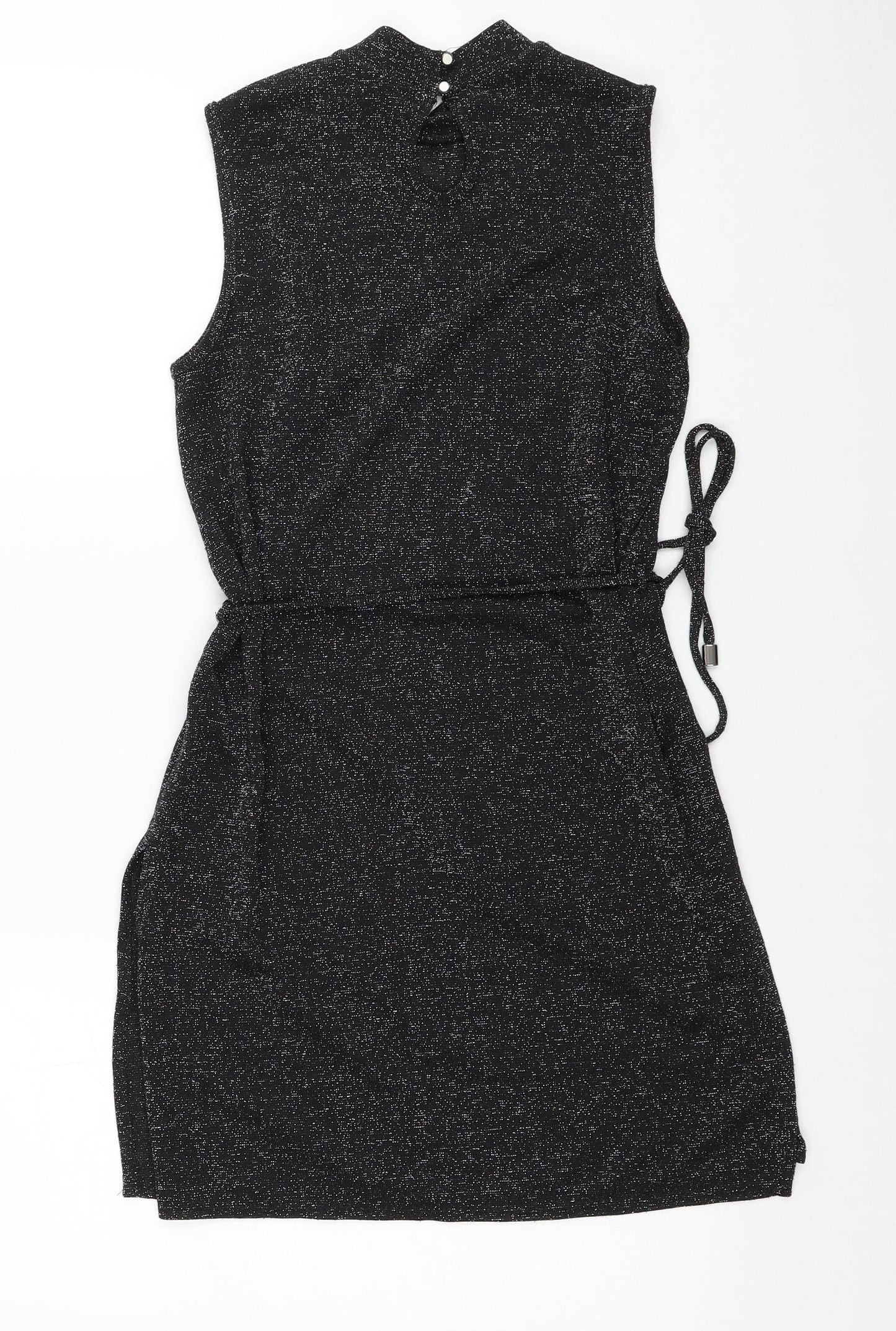 Dorothy Perkins Womens Black Polyester Mini Size 8 Mock Neck Button