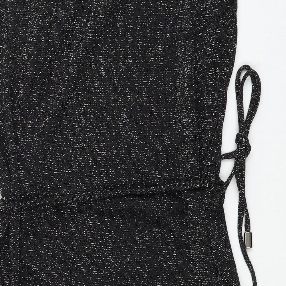 Dorothy Perkins Womens Black Polyester Mini Size 8 Mock Neck Button