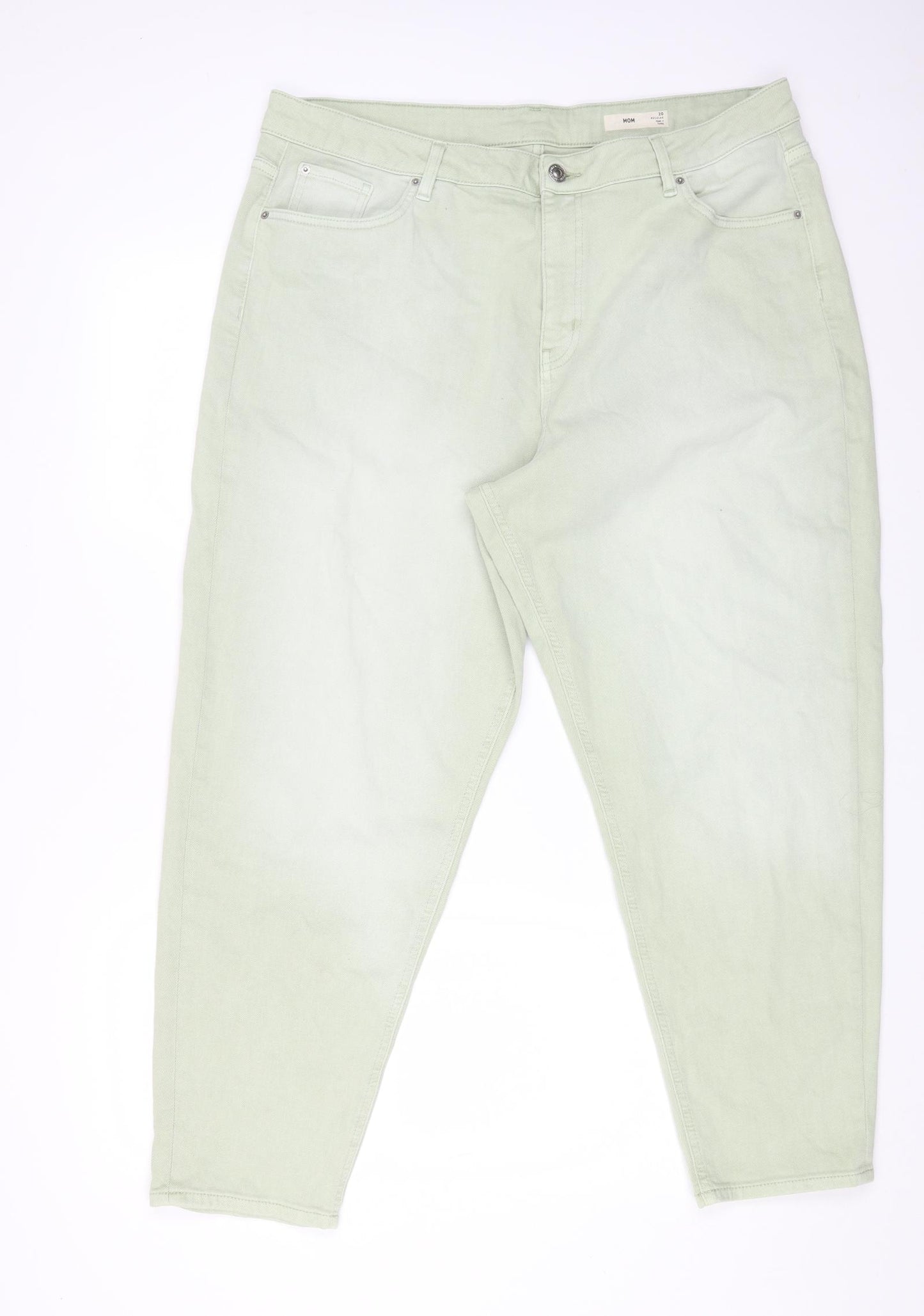 Marks and Spencer Womens Green Cotton Mom Jeans Size 20 L28 in Regular Button