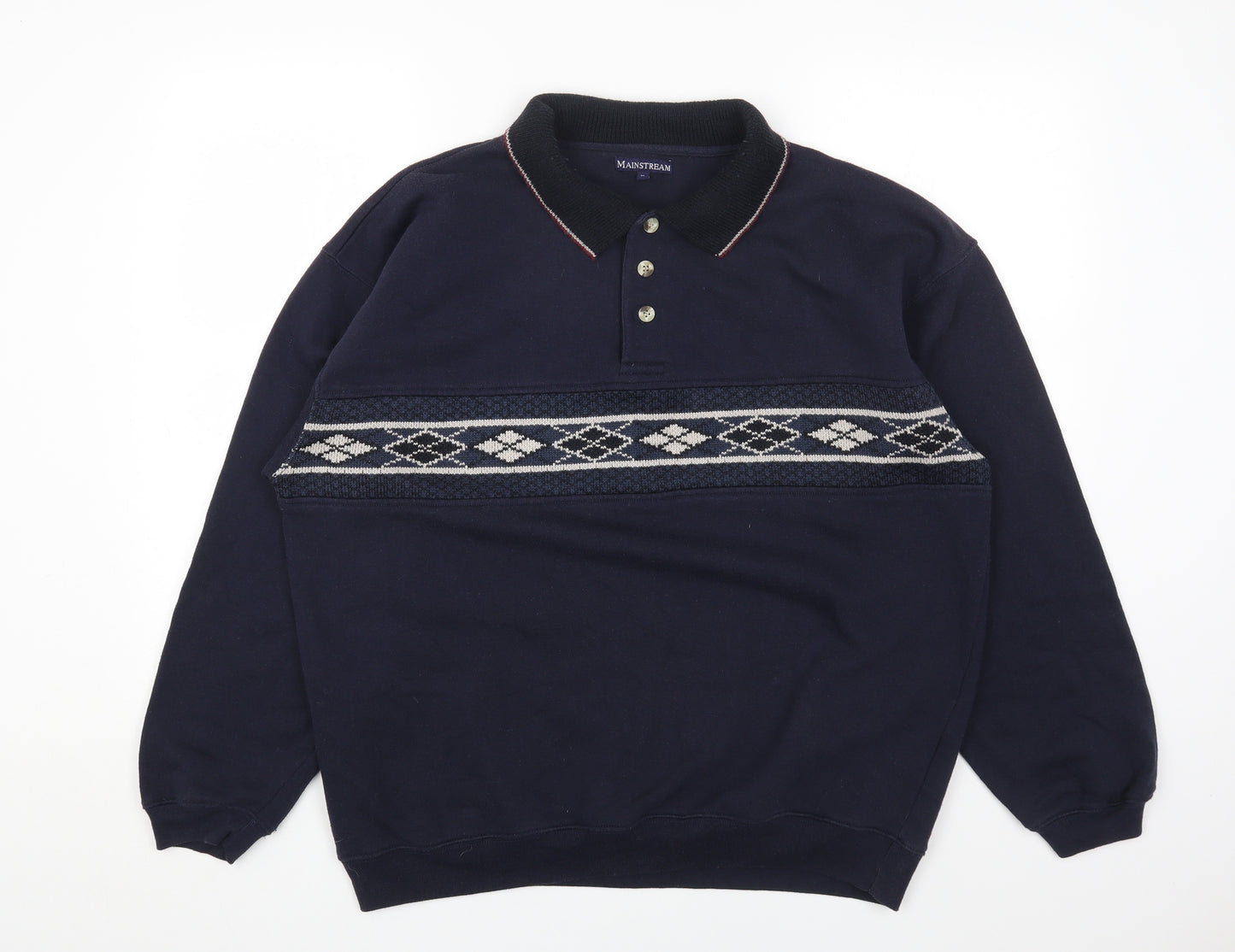 Mainstream Mens Blue Cotton Pullover Sweatshirt Size XL