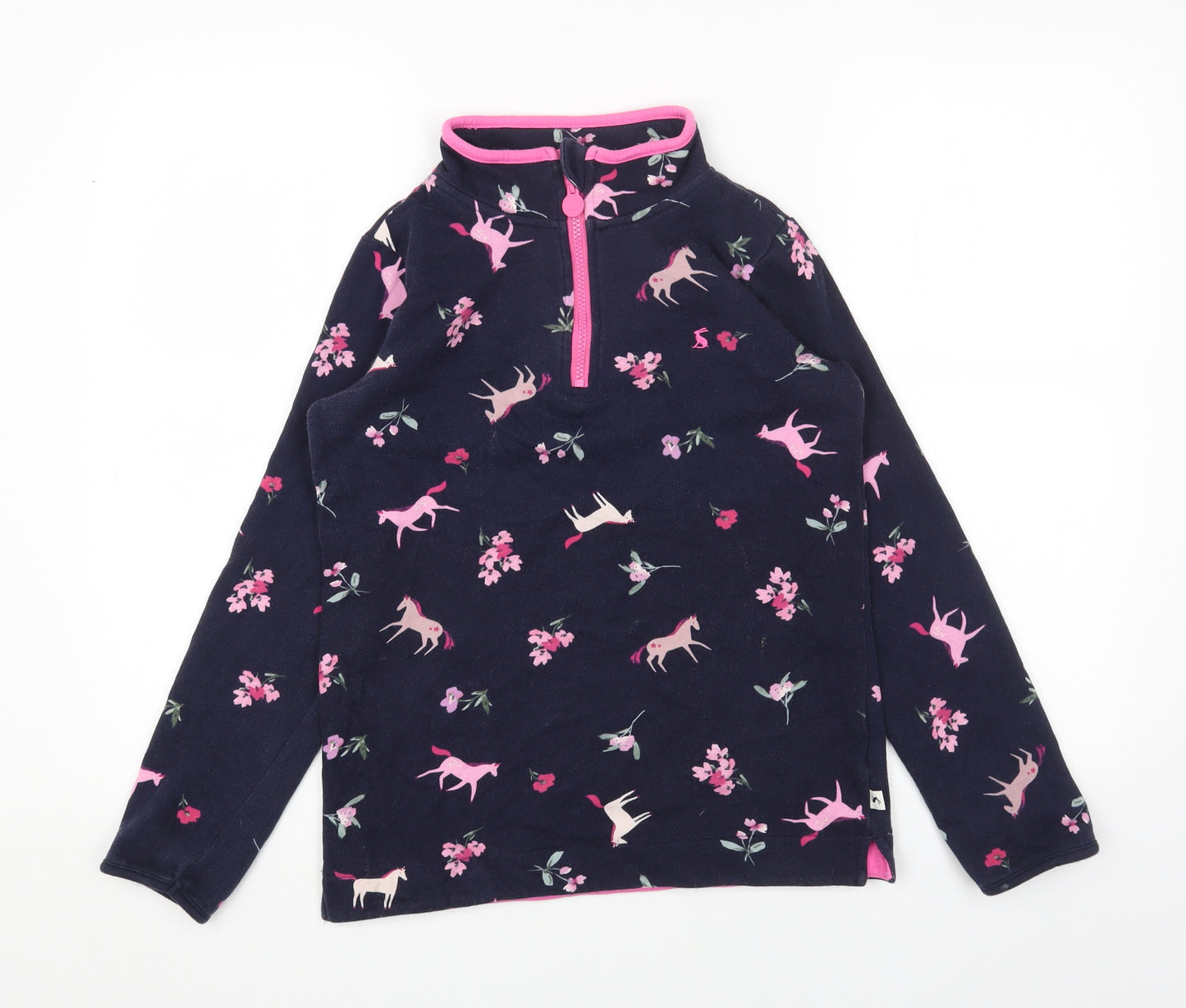 Joules Girls Blue Geometric Cotton Pullover Sweatshirt Size 11-12 Years Zip - Horses