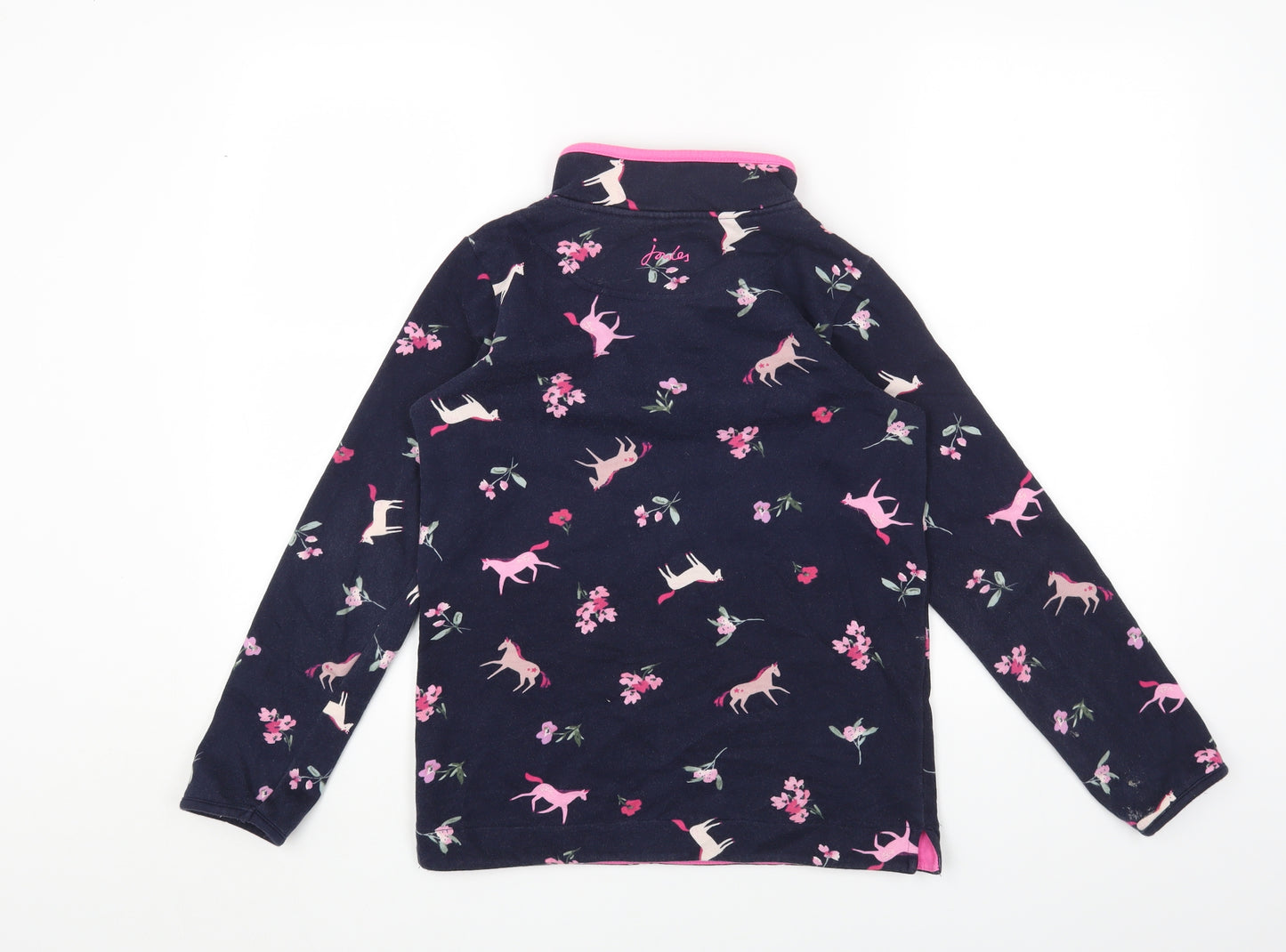 Joules Girls Blue Geometric Cotton Pullover Sweatshirt Size 11-12 Years Zip - Horses