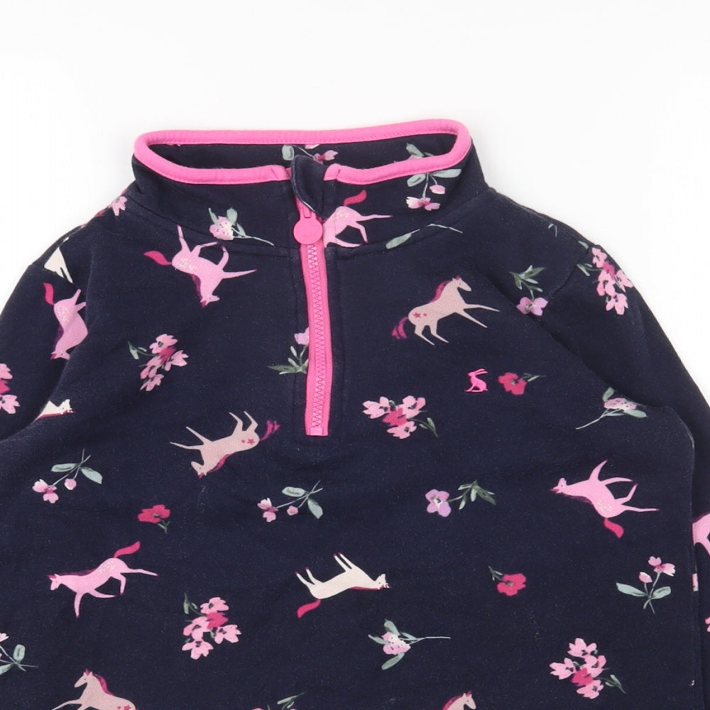 Joules Girls Blue Geometric Cotton Pullover Sweatshirt Size 11-12 Years Zip - Horses