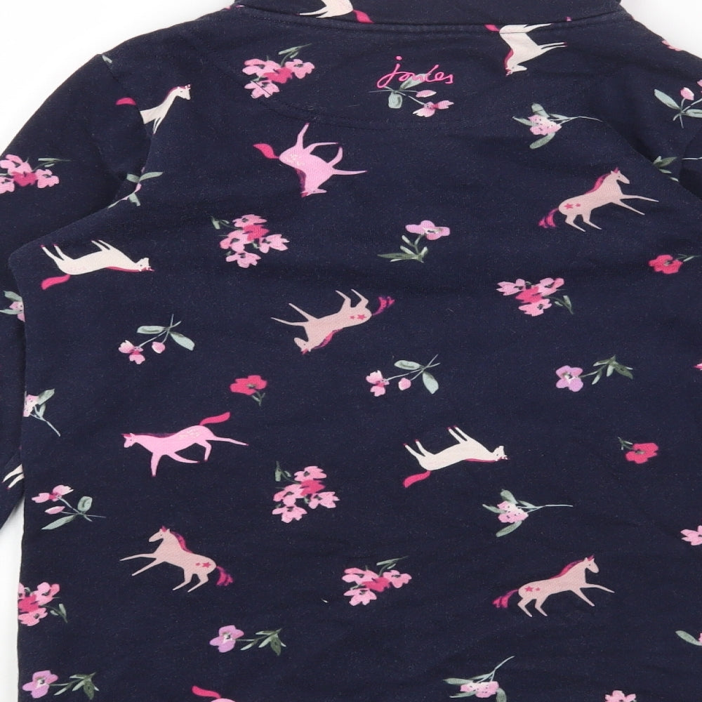 Joules Girls Blue Geometric Cotton Pullover Sweatshirt Size 11-12 Years Zip - Horses