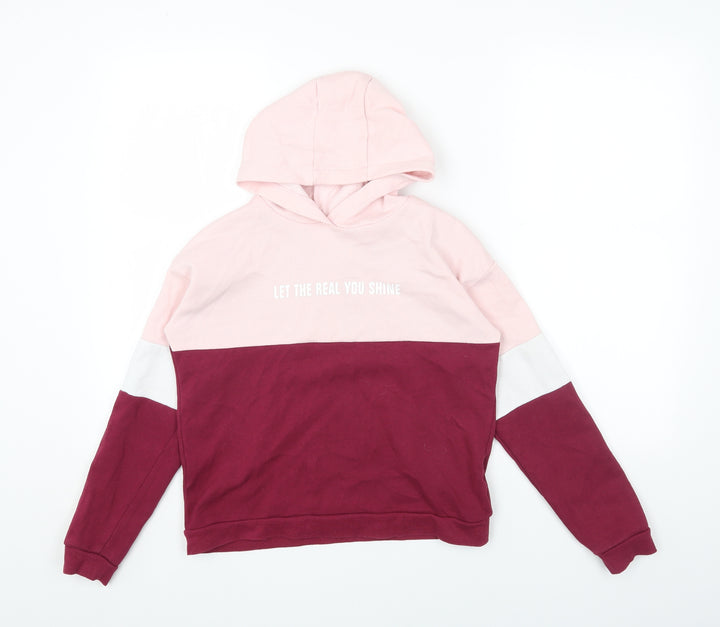 Primark Girls Pink Colourblock Cotton Pullover Hoodie Size 11-12 Years Pullover