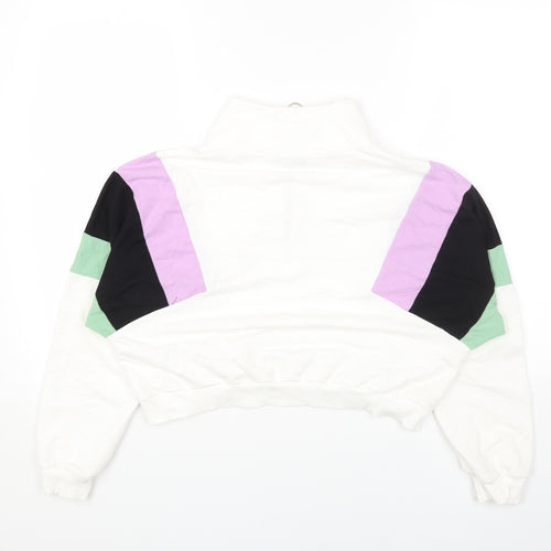 Preworn Womens White Colourblock Cotton Pullover Sweatshirt Size M Zip - Cropped