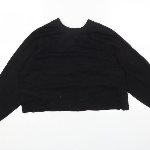 ASOS Womens Black Cotton Pullover Sweatshirt Size 6 Pullover - Cropped, Cross Open Back Detail