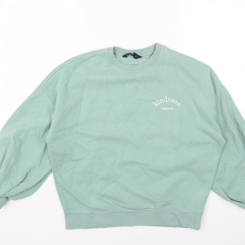 F&F Womens Green Round Neck Cotton Pullover Jumper Size 6