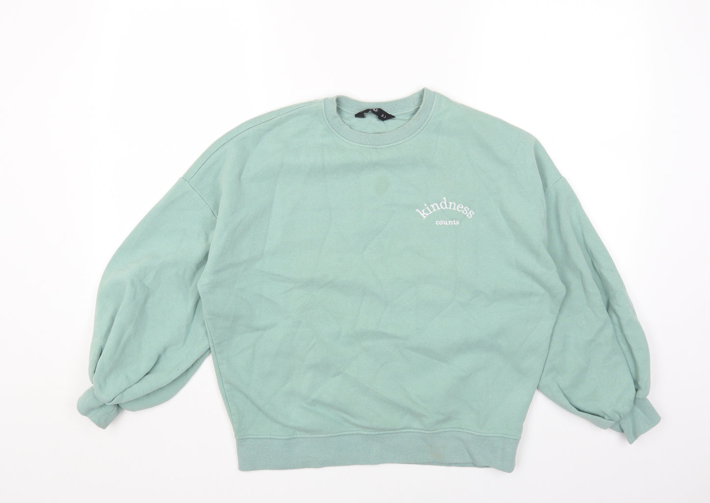 F&F Womens Green Round Neck Cotton Pullover Jumper Size 6