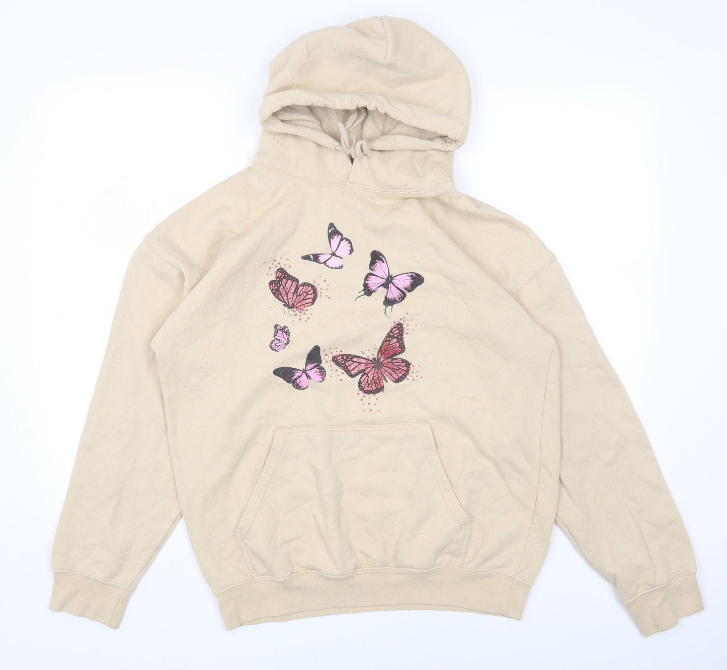 Preworn Womens Beige Cotton Pullover Hoodie Size M Pullover - Butterfly