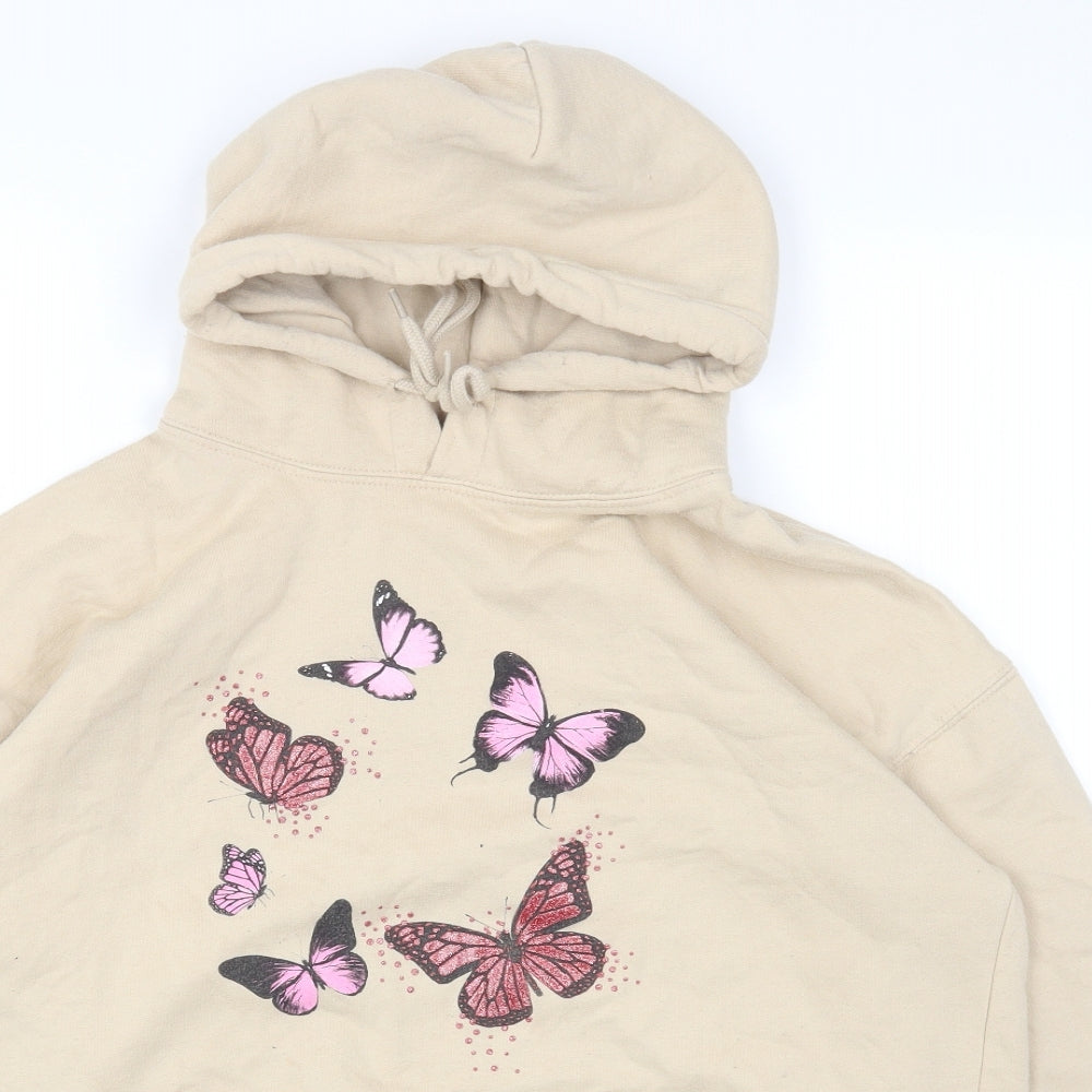 Preworn Womens Beige Cotton Pullover Hoodie Size M Pullover - Butterfly