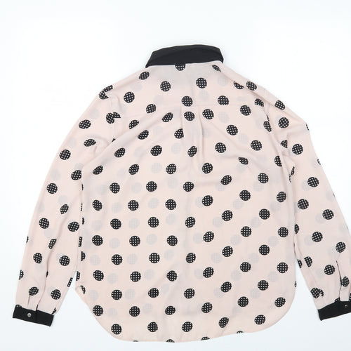 Papaya Womens Pink Polka Dot Polyester Basic Button-Up Size 14 V-Neck