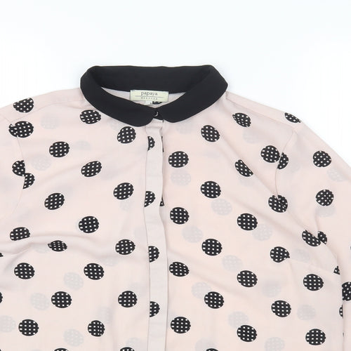 Papaya Womens Pink Polka Dot Polyester Basic Button-Up Size 14 V-Neck