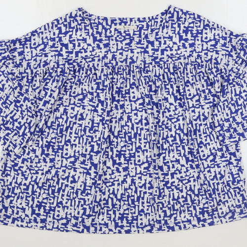 TU Womens Blue Geometric Polyester Basic T-Shirt Size 12 Round Neck