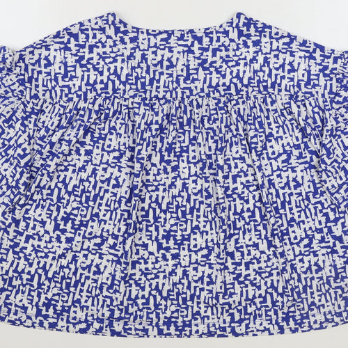TU Womens Blue Geometric Polyester Basic T-Shirt Size 12 Round Neck
