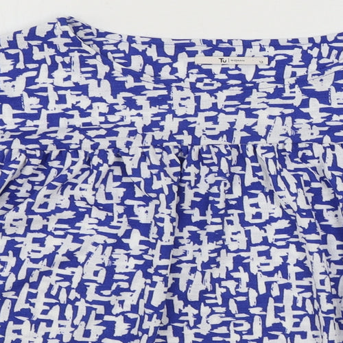 TU Womens Blue Geometric Polyester Basic T-Shirt Size 12 Round Neck