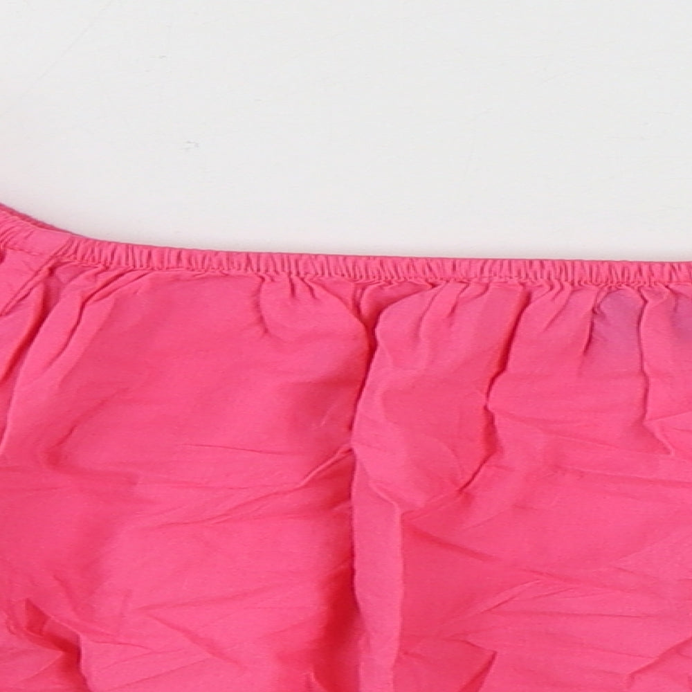 Marks and Spencer Womens Pink 100% Cotton Cropped T-Shirt Size 16 Off the Shoulder - Flower Details